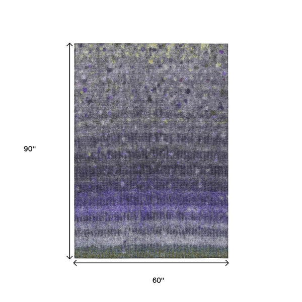 HomeRoots 5' X 8' Purple And Gray Striped Indoor-Outdoor Rug | Durable, Machine Washable & Stylish Design! 659018