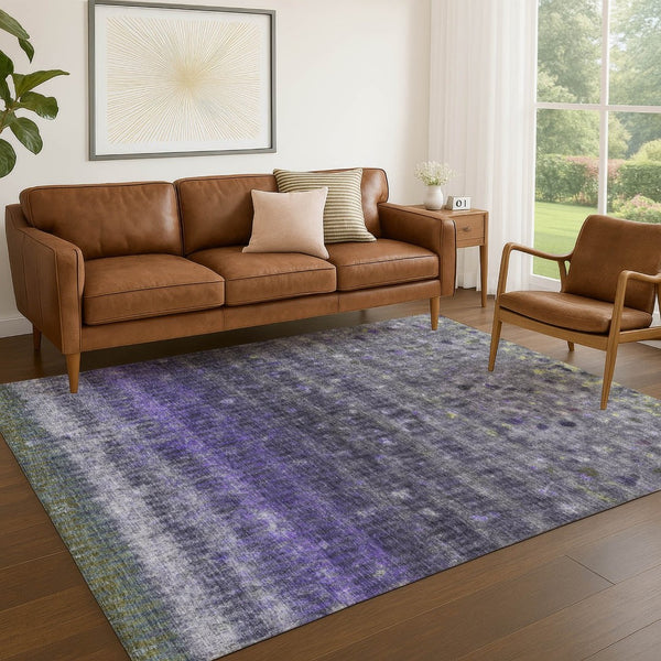 HomeRoots 5' X 8' Purple And Gray Striped Indoor-Outdoor Rug | Durable, Machine Washable & Stylish Design! 659018