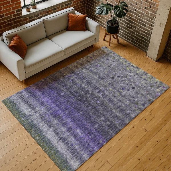 HomeRoots 5' X 8' Purple And Gray Striped Indoor-Outdoor Rug | Durable, Machine Washable & Stylish Design! 659018
