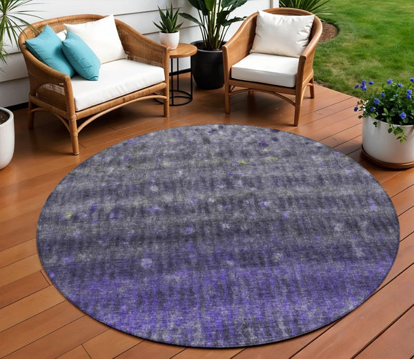 HomeRoots 8' Striped Purple and Gray Round Rug - Stylish, Washable, Indoor/Outdoor Area Rug for Any Space 659019