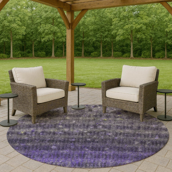 HomeRoots 8' Striped Purple and Gray Round Rug - Stylish, Washable, Indoor/Outdoor Area Rug for Any Space 659019