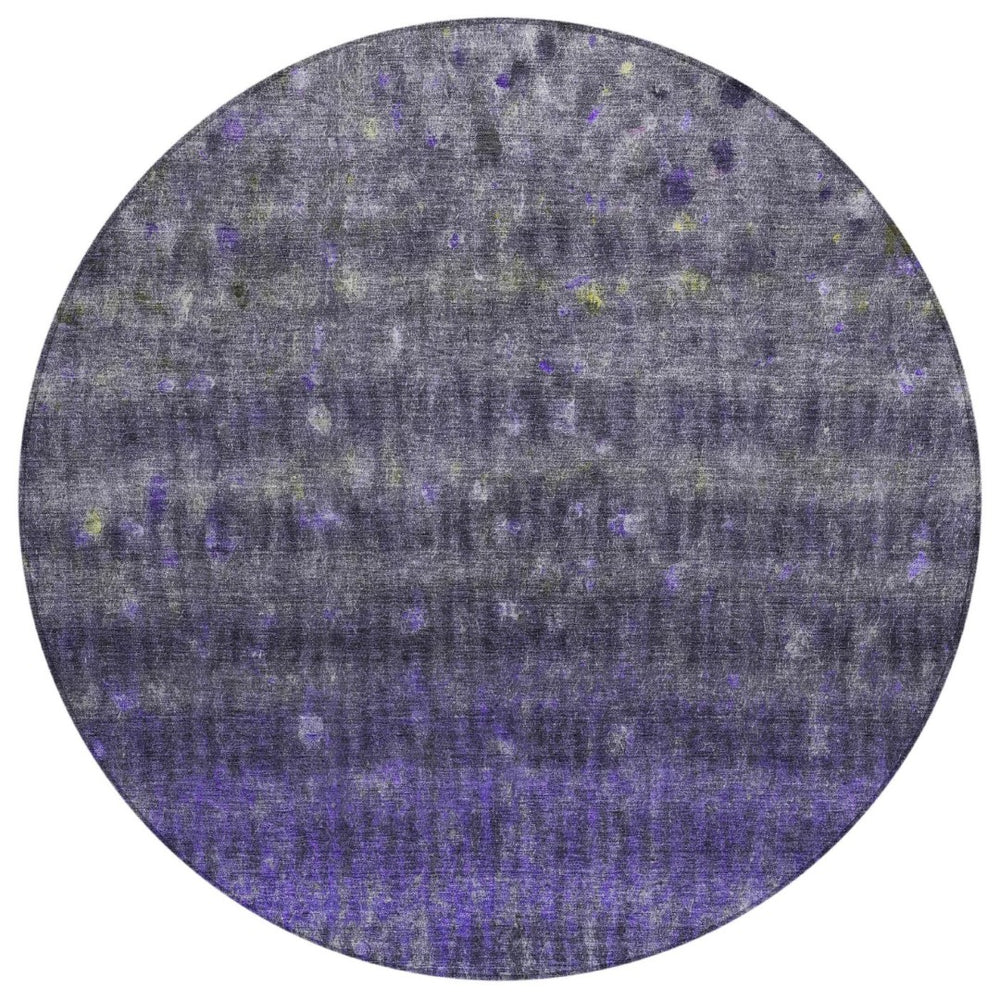 HomeRoots 8' Striped Purple and Gray Round Rug - Stylish, Washable, Indoor/Outdoor Area Rug for Any Space 659019