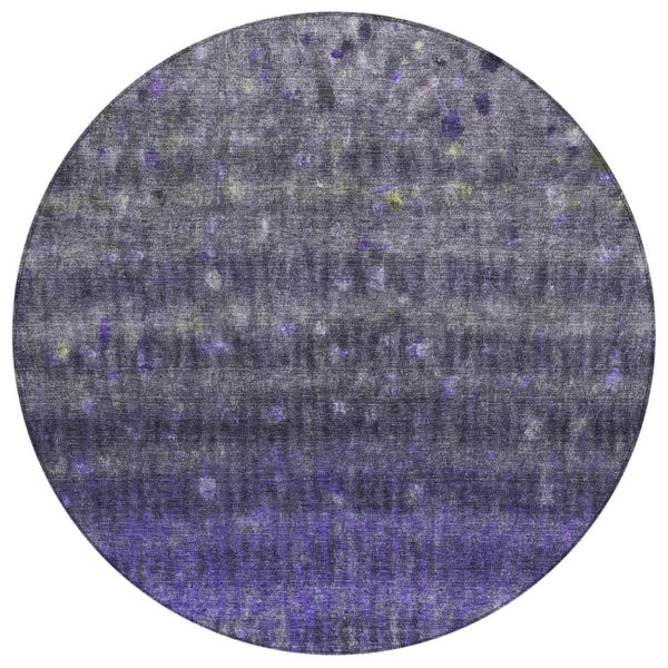 HomeRoots 8' Striped Purple and Gray Round Rug - Stylish, Washable, Indoor/Outdoor Area Rug for Any Space 659019