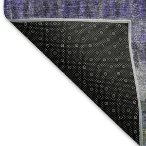 HomeRoots 8' Striped Purple and Gray Round Rug - Stylish, Washable, Indoor/Outdoor Area Rug for Any Space 659019