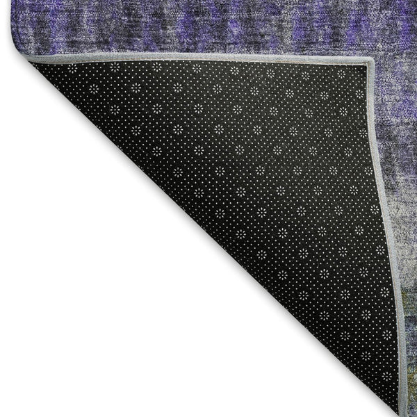 HomeRoots 8' Striped Purple and Gray Round Rug - Stylish, Washable, Indoor/Outdoor Area Rug for Any Space 659019