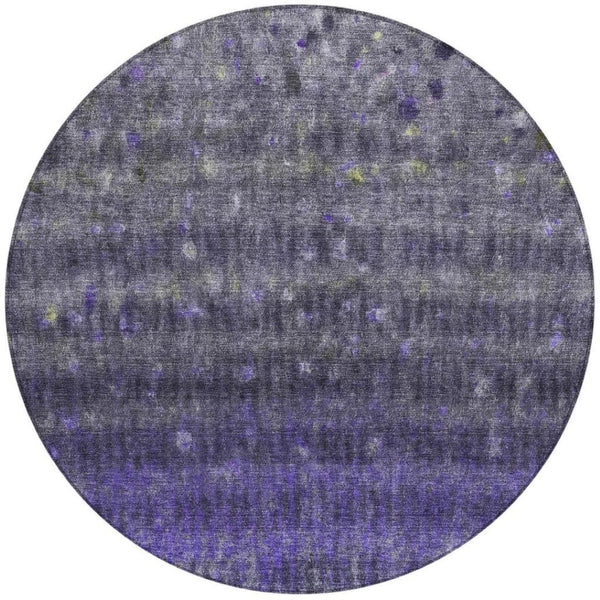 HomeRoots 8' Striped Purple and Gray Round Rug - Stylish, Washable, Indoor/Outdoor Area Rug for Any Space 659019