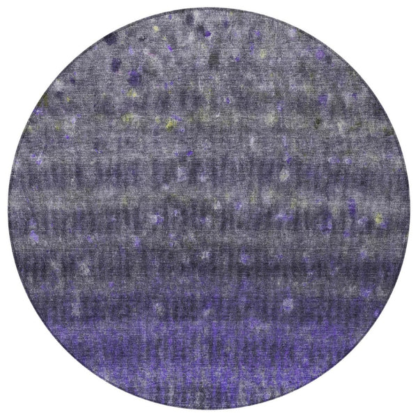 HomeRoots 8' Striped Purple and Gray Round Rug - Stylish, Washable, Indoor/Outdoor Area Rug for Any Space 659019