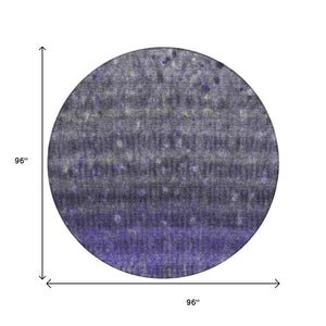HomeRoots 8' Striped Purple and Gray Round Rug - Stylish, Washable, Indoor/Outdoor Area Rug for Any Space 659019