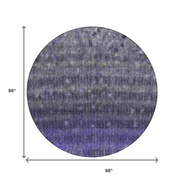 HomeRoots 8' Striped Purple and Gray Round Rug - Stylish, Washable, Indoor/Outdoor Area Rug for Any Space 659019