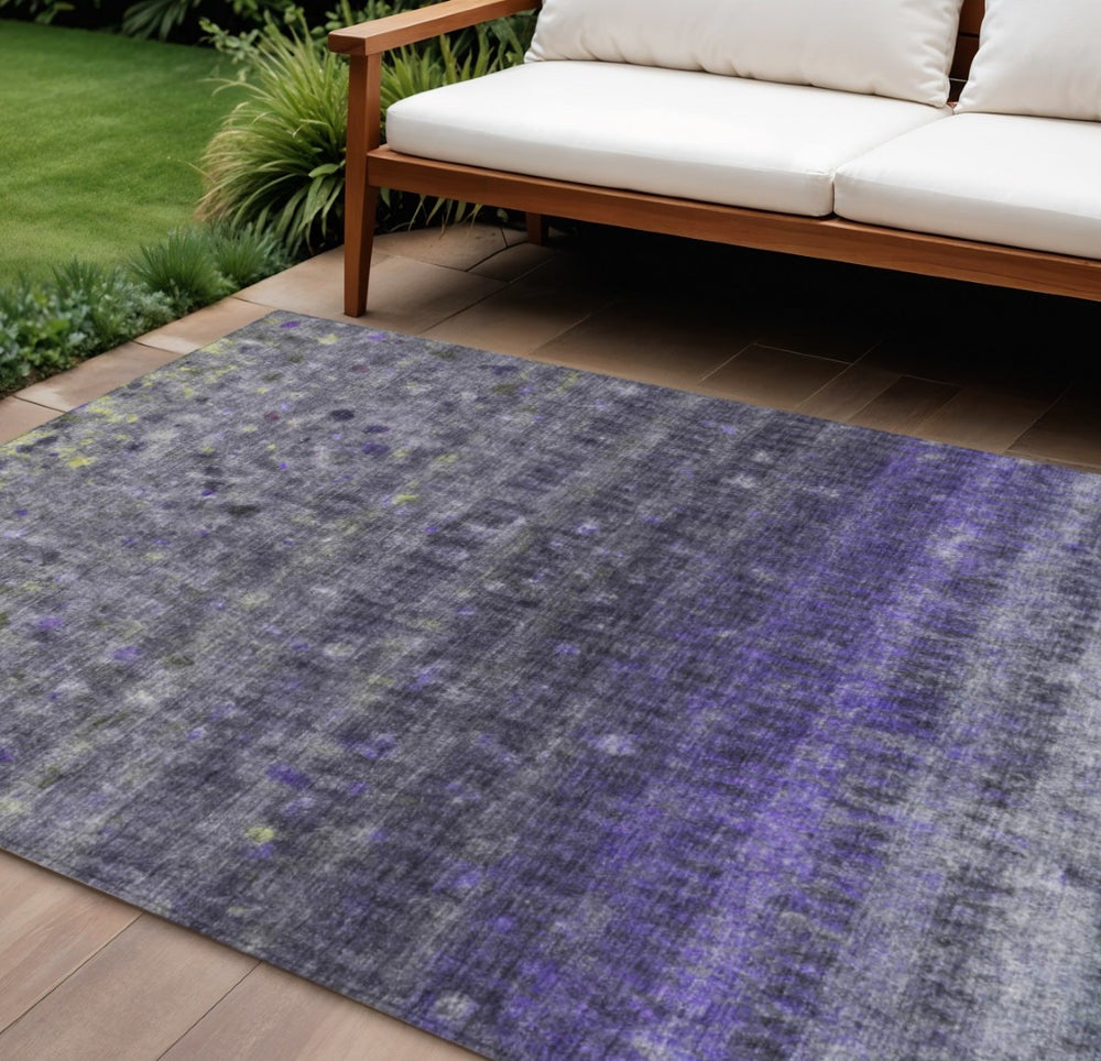 HomeRoots 8' X 10' Stylish Purple and Gray Striped Washable Area Rug for Indoor and Outdoor High Traffic Use 659020