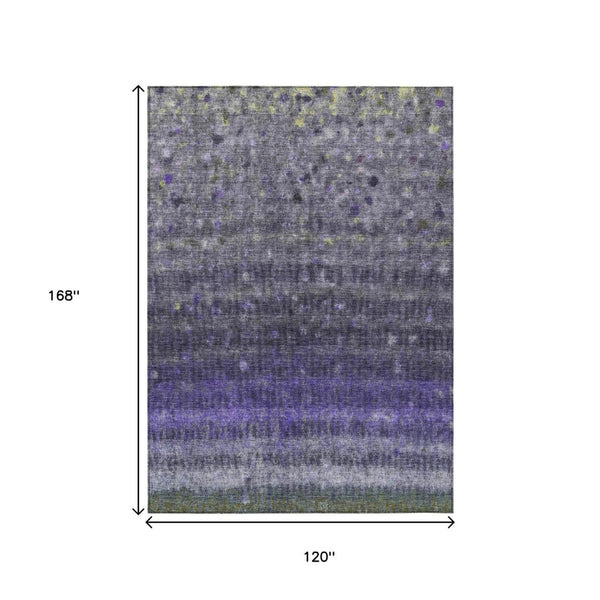 HomeRoots 10' Purple and Gray Striped Indoor Outdoor Area Rug - Durable, Washable, Stylish for Any Space! 659022