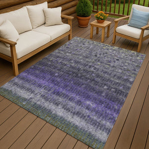 HomeRoots 10' Purple and Gray Striped Indoor Outdoor Area Rug - Durable, Washable, Stylish for Any Space! 659022