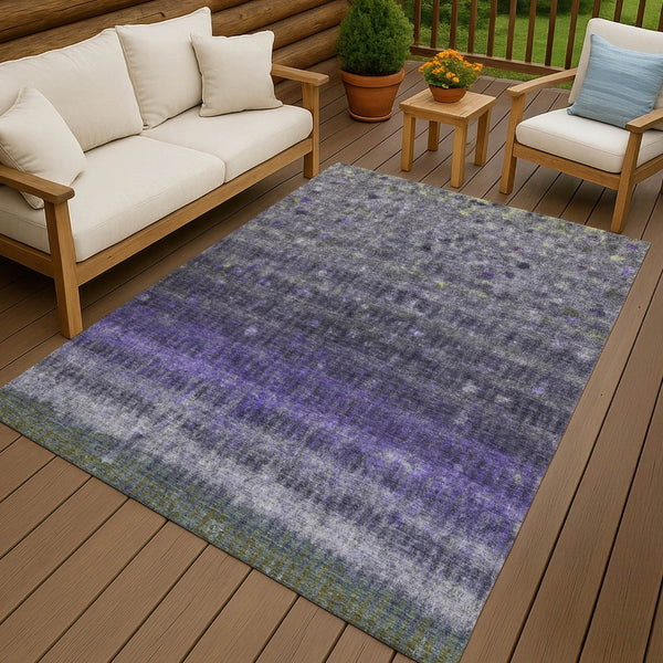 HomeRoots 10' Purple and Gray Striped Indoor Outdoor Area Rug - Durable, Washable, Stylish for Any Space! 659022