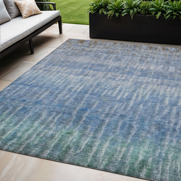 HomeRoots 5' Blue And Ivory Abstract Area Rug - Washable, Durable, Indoor/Outdoor, Perfect for High-Traffic Spaces 659024