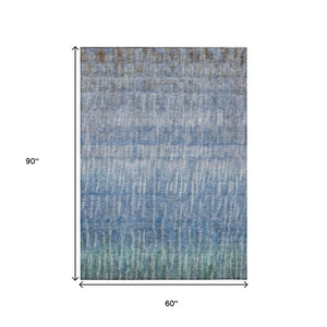 HomeRoots 5' Blue And Ivory Abstract Area Rug - Washable, Durable, Indoor/Outdoor, Perfect for High-Traffic Spaces 659024