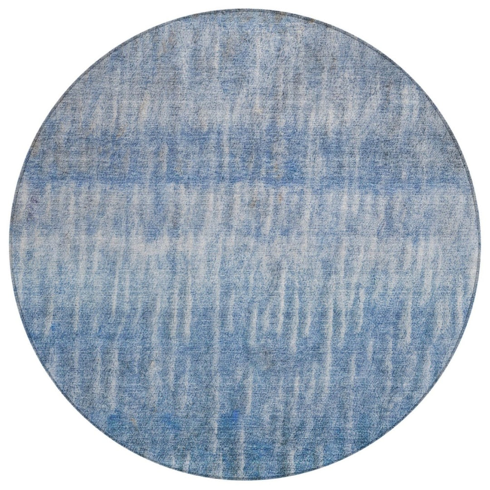 HomeRoots 8' Blue and Ivory Round Abstract Washable Rug – Versatile Indoor-Outdoor Decor for Modern Spaces 659025