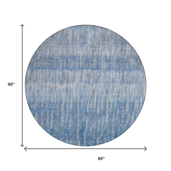HomeRoots 8' Blue and Ivory Round Abstract Washable Rug – Versatile Indoor-Outdoor Decor for Modern Spaces 659025