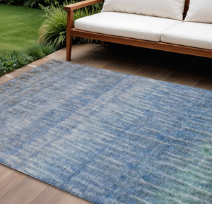 HomeRoots 10' Blue and Ivory Abstract Washable Area Rug - Durable Indoor/Outdoor Design for High-Traffic Use 659028