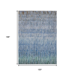 HomeRoots 10' Blue and Ivory Abstract Washable Area Rug - Durable Indoor/Outdoor Design for High-Traffic Use 659028