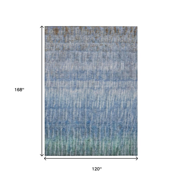 HomeRoots 10' Blue and Ivory Abstract Washable Area Rug - Durable Indoor/Outdoor Design for High-Traffic Use 659028