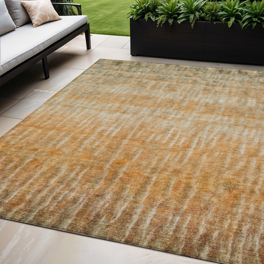 HomeRoots 5' Copper and Beige Abstract Washable Area Rug – Perfect for Indoor and Outdoor High-Traffic Spaces 659030