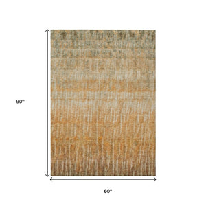 HomeRoots 5' Copper and Beige Abstract Washable Area Rug – Perfect for Indoor and Outdoor High-Traffic Spaces 659030