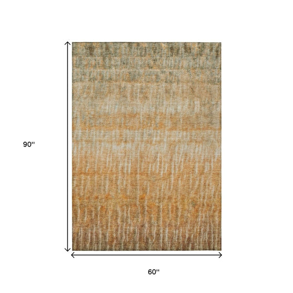 HomeRoots 5' Copper and Beige Abstract Washable Area Rug – Perfect for Indoor and Outdoor High-Traffic Spaces 659030