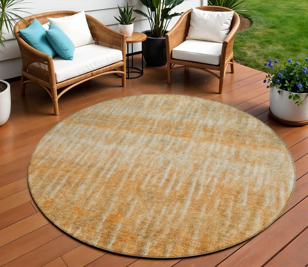 HomeRoots 8' Copper and Beige Round Abstract Rug - Stylish Washable Area Rug for Indoor & Outdoor Use 659031
