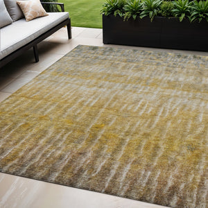 HomeRoots 5' X 8' Gold Beige and Gray Abstract Indoor Outdoor Rug - Durable, Washable, Stylish for Any Space! 659036