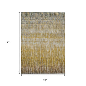 HomeRoots 5' X 8' Gold Beige and Gray Abstract Indoor Outdoor Rug - Durable, Washable, Stylish for Any Space! 659036