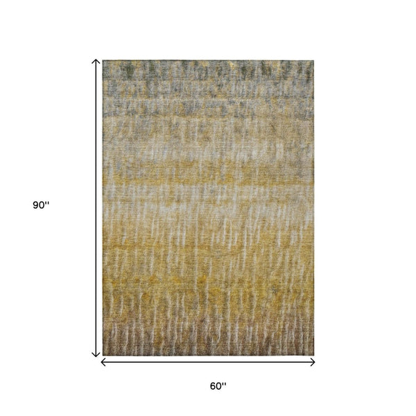 HomeRoots 5' X 8' Gold Beige and Gray Abstract Indoor Outdoor Rug - Durable, Washable, Stylish for Any Space! 659036