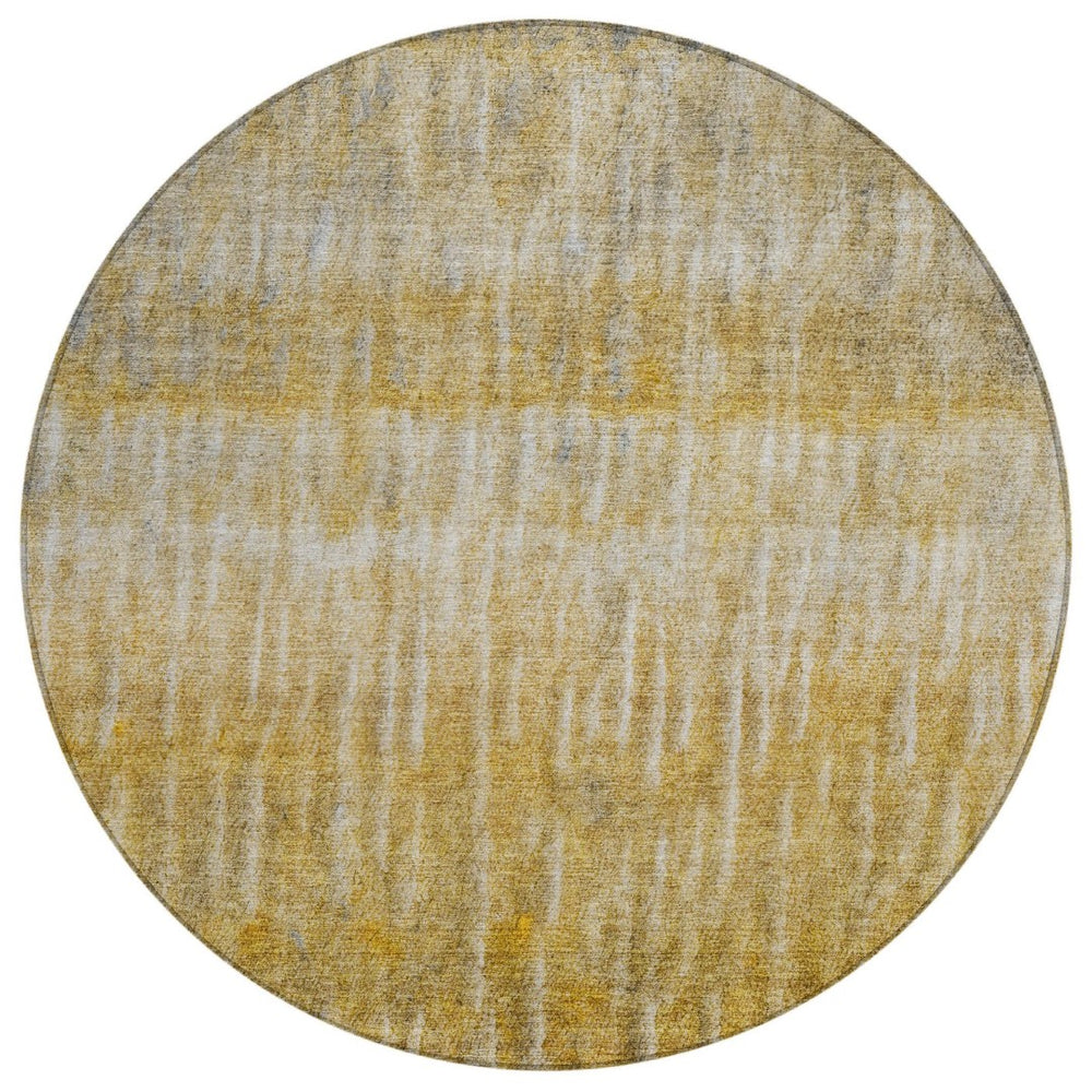 HomeRoots 8' Round Abstract Area Rug in Gold Beige & Gray – Washable, Durable for Indoor & Outdoor Use! 659037