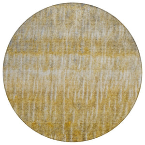 HomeRoots 8' Round Abstract Area Rug in Gold Beige & Gray – Washable, Durable for Indoor & Outdoor Use! 659037
