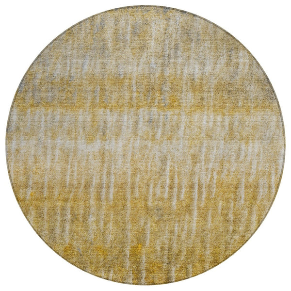HomeRoots 8' Round Abstract Area Rug in Gold Beige & Gray – Washable, Durable for Indoor & Outdoor Use! 659037