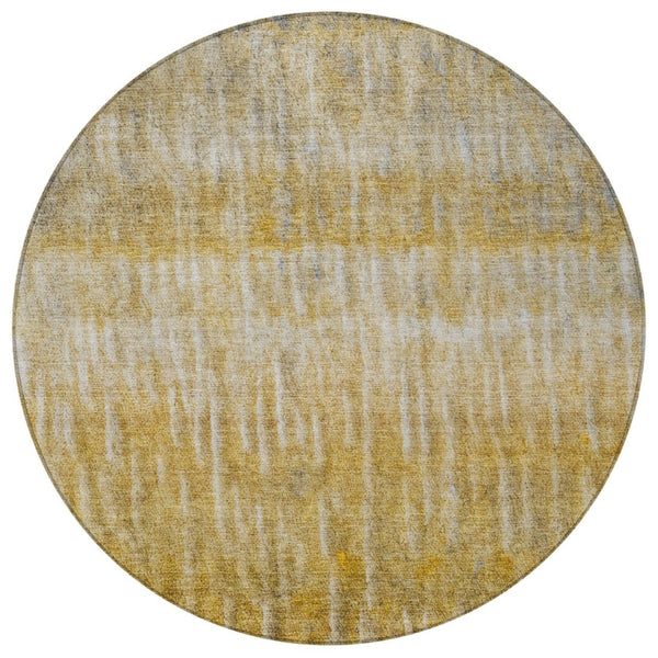 HomeRoots 8' Round Abstract Area Rug in Gold Beige & Gray – Washable, Durable for Indoor & Outdoor Use! 659037