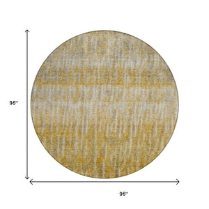 HomeRoots 8' Round Abstract Area Rug in Gold Beige & Gray – Washable, Durable for Indoor & Outdoor Use! 659037