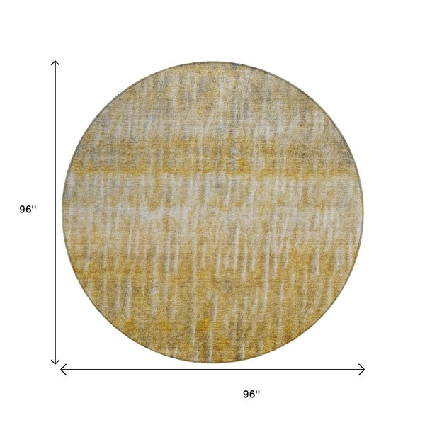 HomeRoots 8' Round Abstract Area Rug in Gold Beige & Gray – Washable, Durable for Indoor & Outdoor Use! 659037