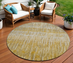 HomeRoots 8' Round Abstract Area Rug in Gold Beige & Gray – Washable, Durable for Indoor & Outdoor Use! 659037