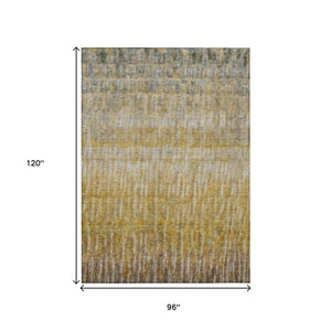 HomeRoots 8' Washable Gold Beige and Gray Abstract Area Rug - Durable Indoor/Outdoor Design for All Spaces 659038