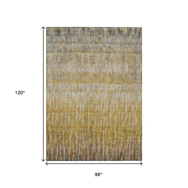 HomeRoots 8' Washable Gold Beige and Gray Abstract Area Rug - Durable Indoor/Outdoor Design for All Spaces 659038