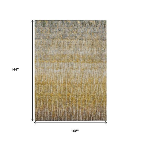 HomeRoots 9' X 12' Abstract Gold Beige Gray Washable Area Rug - Versatile Indoor/Outdoor Design, Durable & Stylish 659039