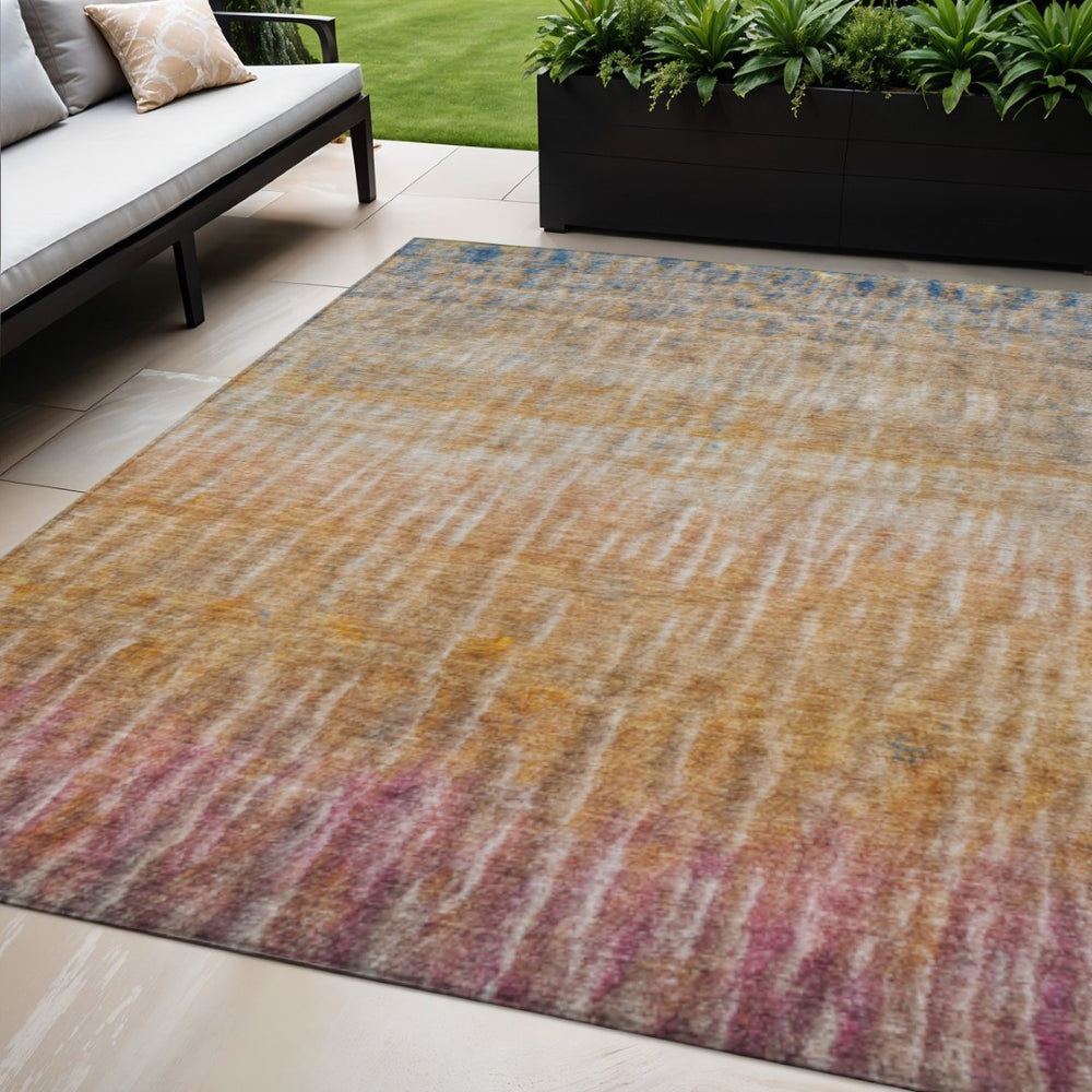 HomeRoots 5' X 8' Abstract Washable Area Rug in Vibrant Orange, Blue & Beige - Perfect for Indoor & Outdoor Use! 659042