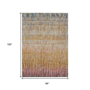 HomeRoots 8' Modern Abstract Area Rug in Orange, Blue & Beige - Washable, Durable for Indoor & Outdoor Use 659044