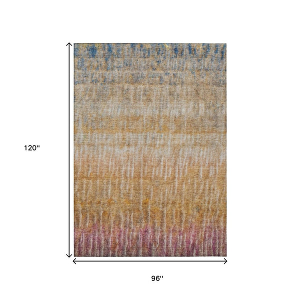 HomeRoots 8' Modern Abstract Area Rug in Orange, Blue & Beige - Washable, Durable for Indoor & Outdoor Use 659044