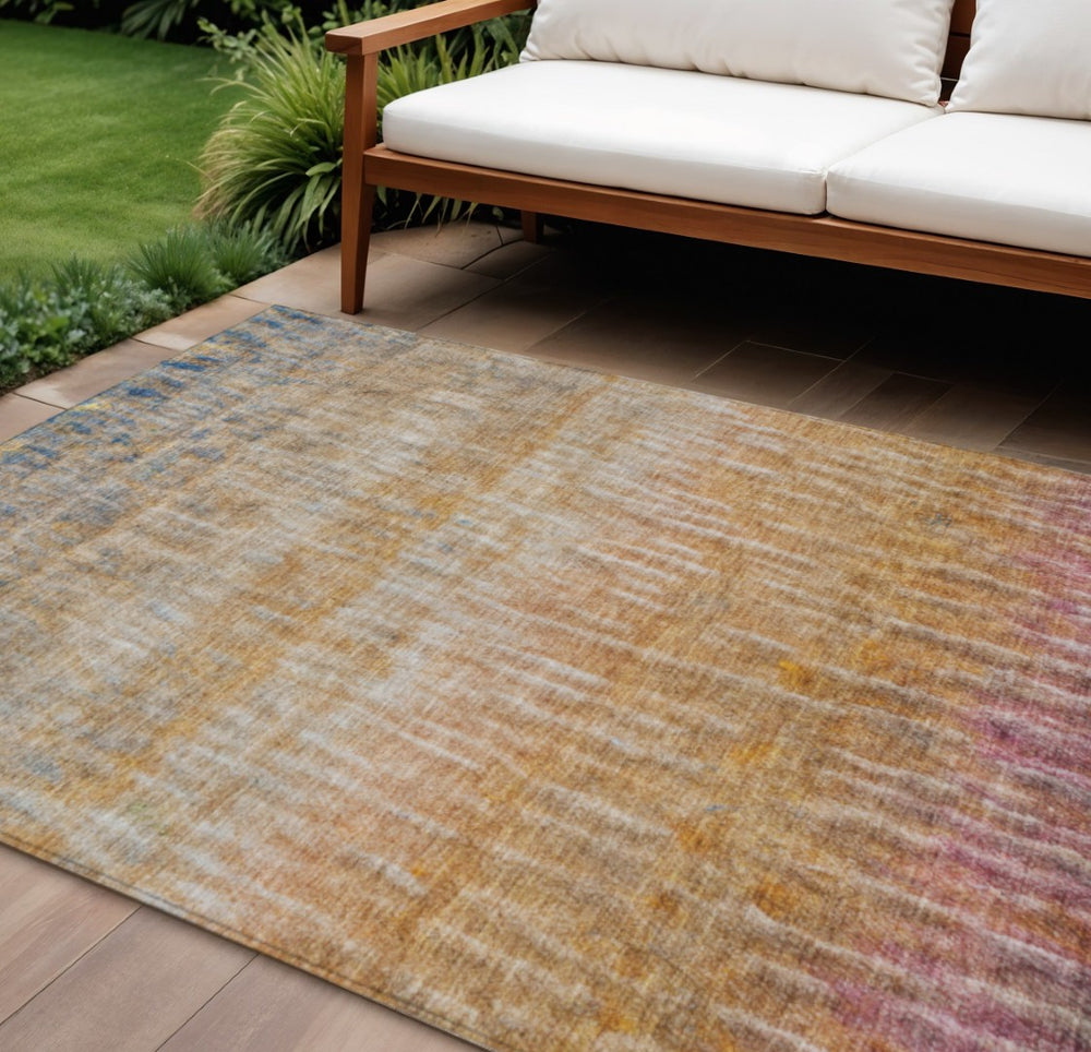 HomeRoots 8' Modern Abstract Area Rug in Orange, Blue & Beige - Washable, Durable for Indoor & Outdoor Use 659044