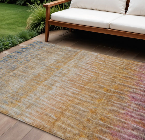HomeRoots 8' Modern Abstract Area Rug in Orange, Blue & Beige - Washable, Durable for Indoor & Outdoor Use 659044