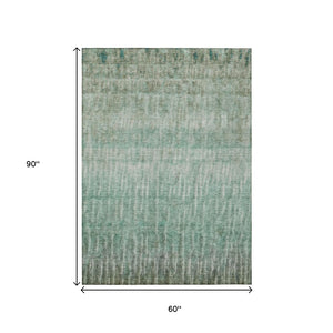 HomeRoots 5' Stylish Teal Blue And Beige Abstract Washable Area Rug for Indoor & Outdoor Spaces, Durable Design 659048