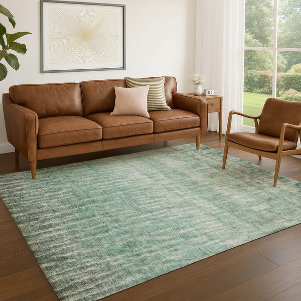 HomeRoots 5' Stylish Teal Blue And Beige Abstract Washable Area Rug for Indoor & Outdoor Spaces, Durable Design 659048