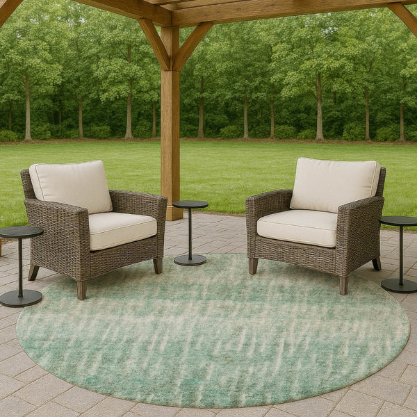 HomeRoots 8' Teal Blue and Beige Abstract Indoor-Outdoor Area Rug – Stylish, Washable, and Durable for All Spaces 659049