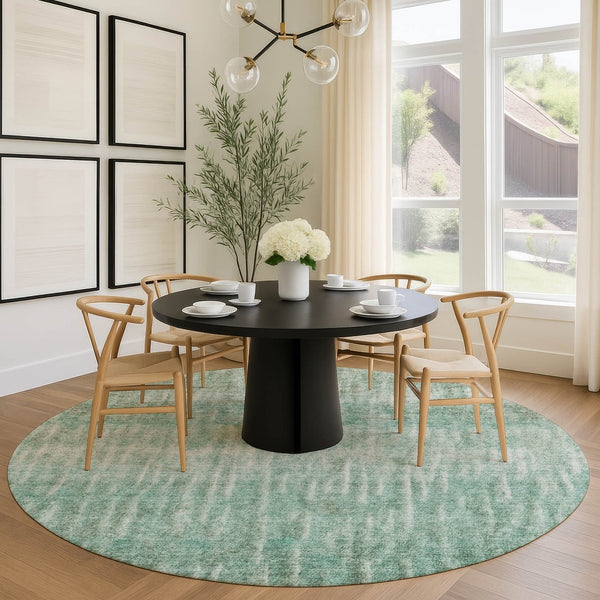 HomeRoots 8' Teal Blue and Beige Abstract Indoor-Outdoor Area Rug – Stylish, Washable, and Durable for All Spaces 659049